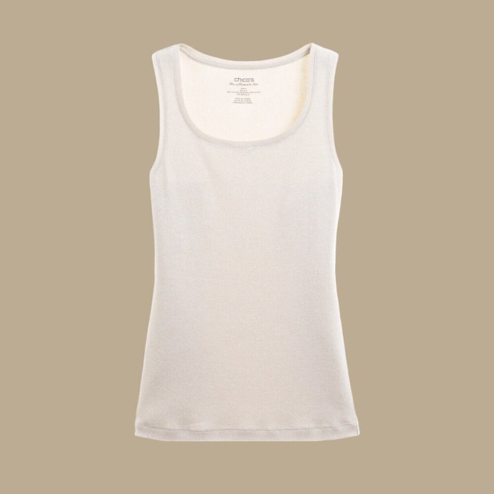 Chico's Shimmer Tivona Tank, Size 3, Tibet Taupe, NWT - Picture 8 of 9